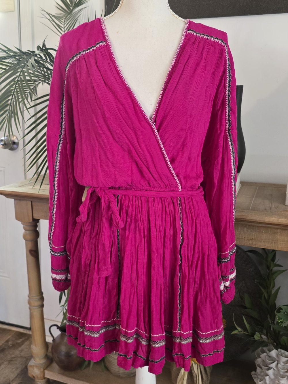 Free People Delilah Embroidered Wrap Mini Dress Size Small